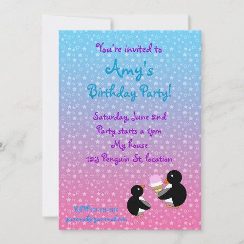 Penguins with ice cream on stars invitation