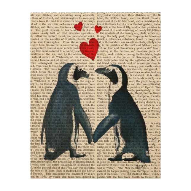 Penguins With Love Hearts Wood Wall Art (Front)