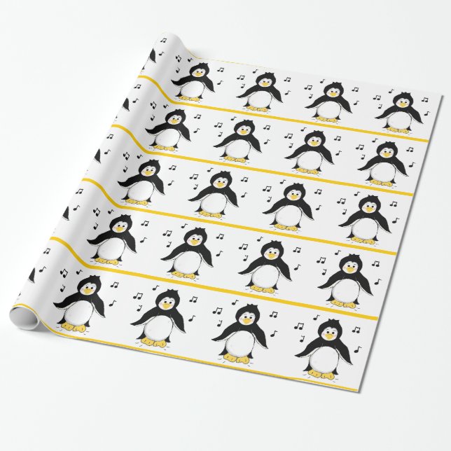 Penguins with Musical Notes Wrapping Paper (Unrolled)