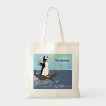 Pengy Seal Surfing Tote Bag by artistjandavies at Zazzle