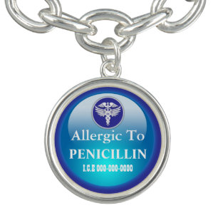 Penicillin allergy blue round Custom Charm Bracelet