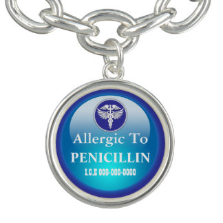 Penicillin allergy blue round | Custom Charm Bracelet