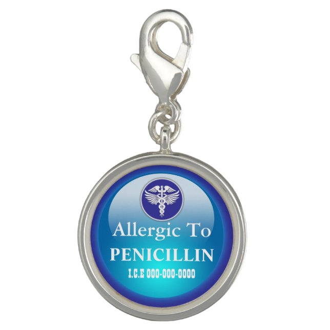Penicillin allergy medical emergency DIY blue Charm (Front)
