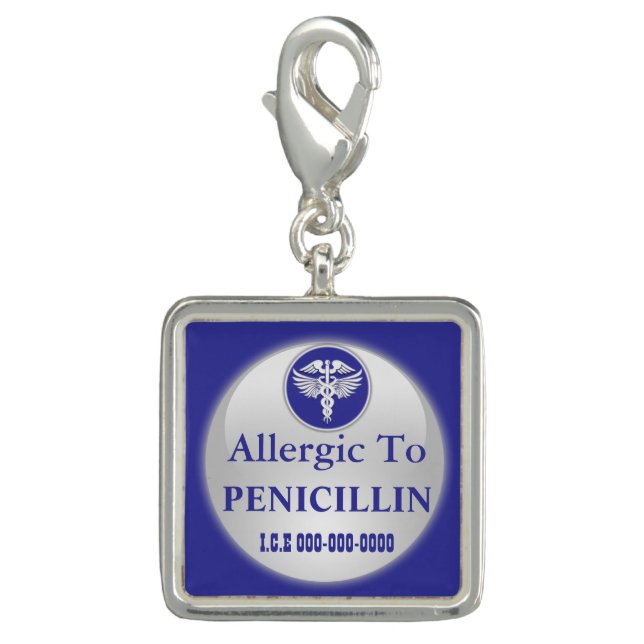 Penicillin allergy warning DIY blue white Charm (Front)