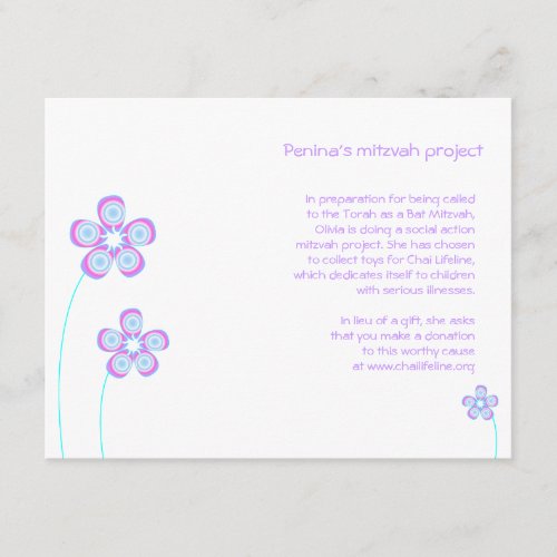 Penina Bat Mitzvah Project Card Personalized Announcement