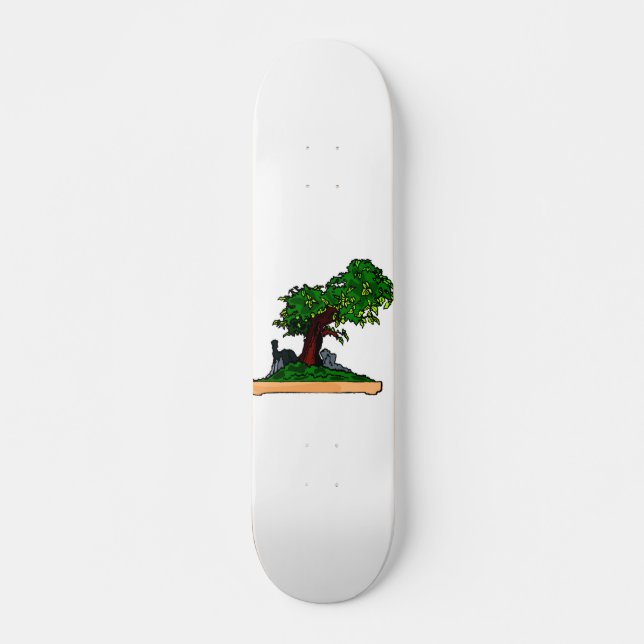 Penjing bonsai upright tree with rock in tray skateboard deck (Front)