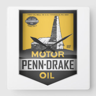 Penn-Drake Motor Oil vintage sign. Crystal version Square Wall Clock