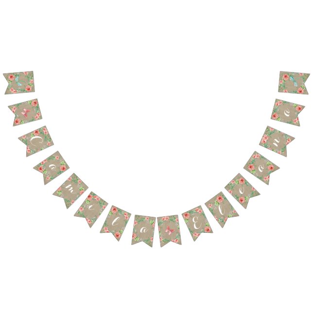 Pennant Rose Baby Girl Name BOHO Nursery Room Bunting Flags (All)