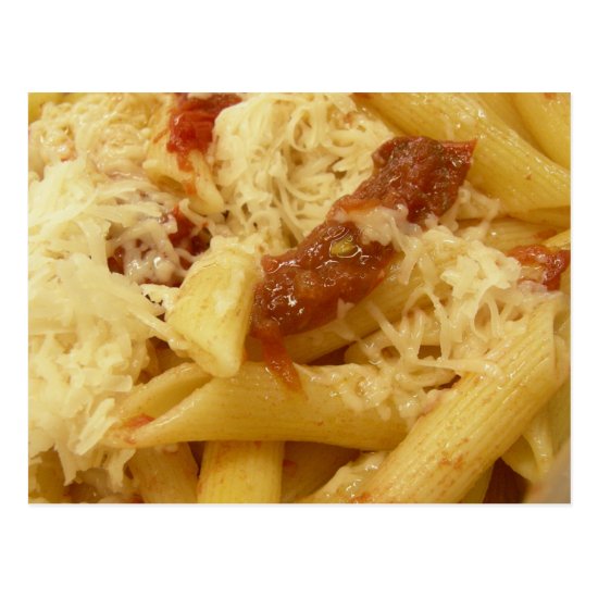 Penne pasta, tomatoes & cheese postcard