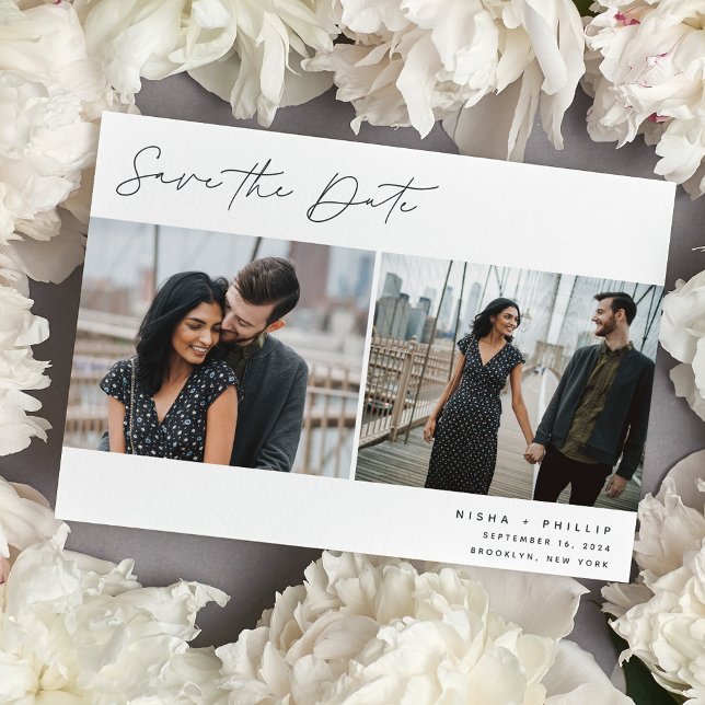 Penned Script | Modern Elegant Two Photo Save The Date (Creator Uploaded)