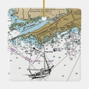 Pennigo Neck NY Nautical Chart Christmas Ceramic Ornament