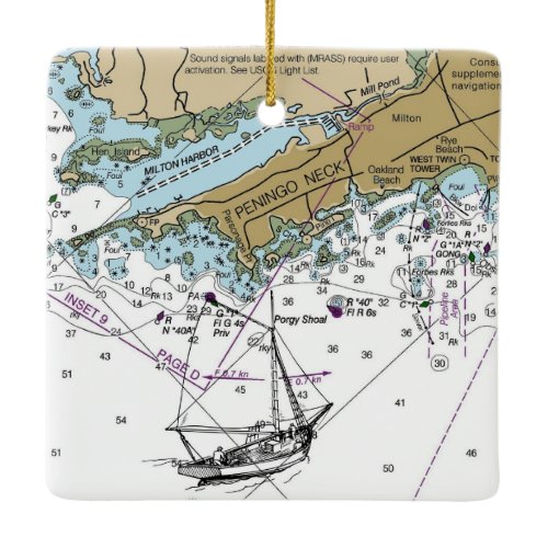Pennigo Neck NY Nautical Chart Christmas Ceramic Ornament