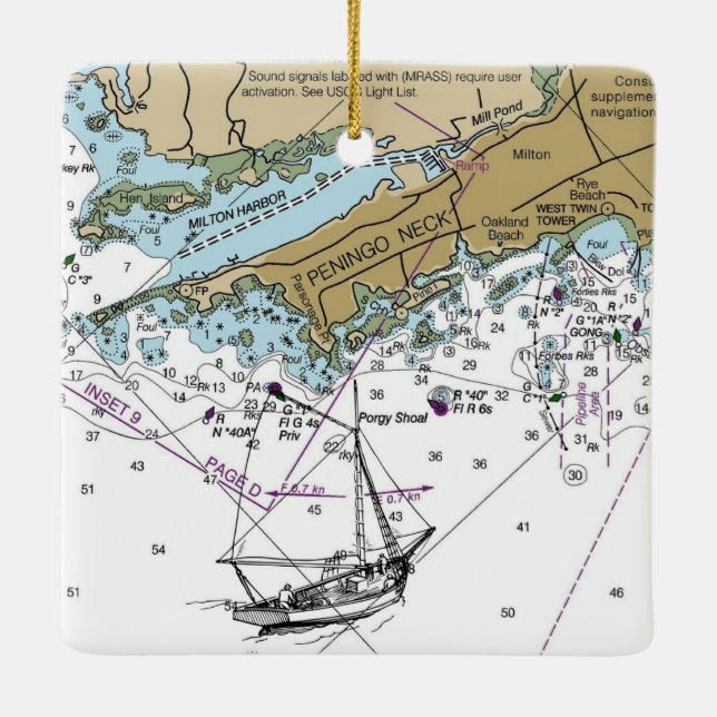 Pennigo Neck NY Nautical Chart Christmas Ceramic Ornament (Back)