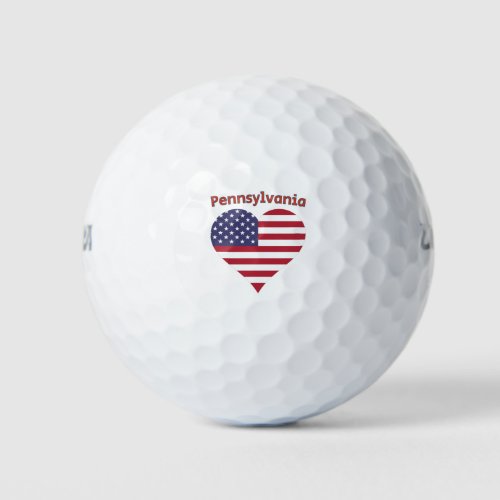 Pennsylvania American Flag Heart Golf Balls