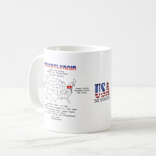 Pennsylvania American state on a map and details Coffee Mug