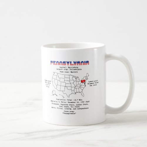 Pennsylvania American state on a map and useful in Coffee Mug