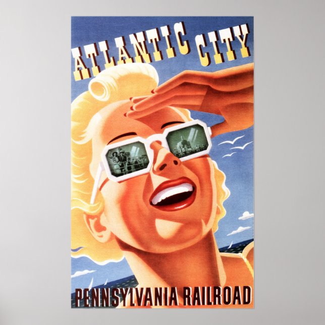 Pennsylvania ATLANTIC CITY Railroad Old Travel Poster (Front)