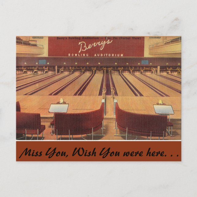 Pennsylvania, Berry's Bowling, Erie Postcard (Front)