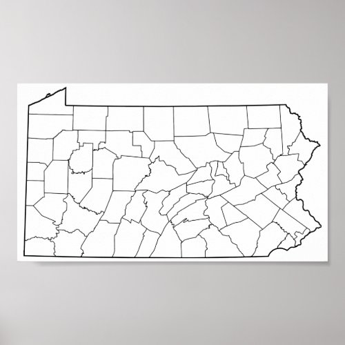 Pennsylvania Counties Blank Outline Map Poster