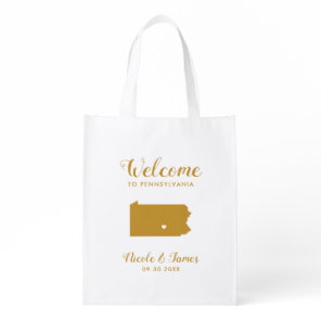 Pennsylvania Destination Wedding Welcome Bag, Gold Grocery Bag