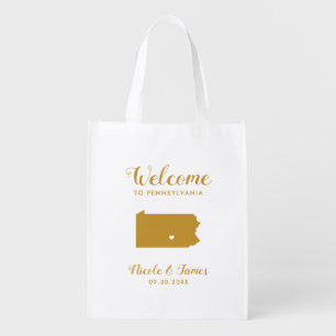 Pennsylvania Destination Wedding Welcome Bag, Gold Grocery Bag