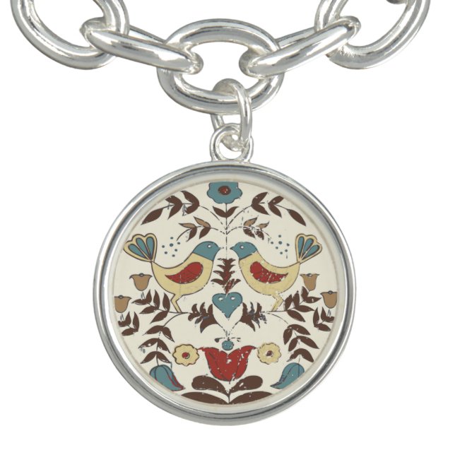 Pennsylvania Dutch Amish Hex Sign Bird Americana Charm Bracelet (Design)