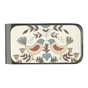 Pennsylvania Dutch Amish Hex Sign Bird Americana Gunmetal Finish Money Clip