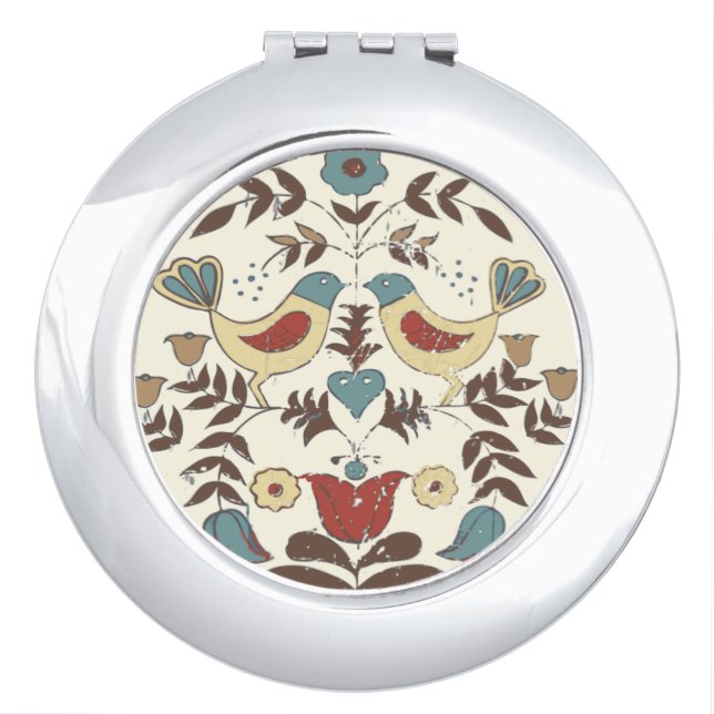 Pennsylvania Dutch Amish Hex Sign Bird Americana Makeup Mirror (Front)