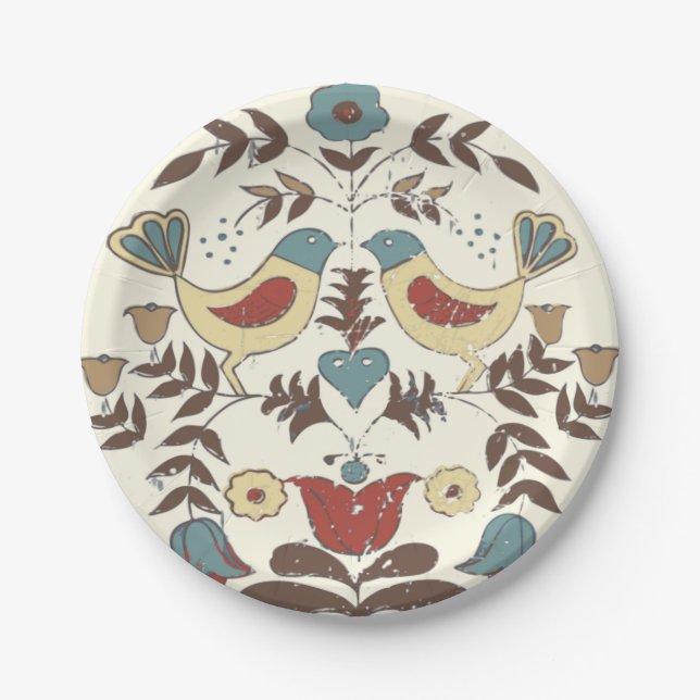 Pennsylvania Dutch Amish Hex Sign Bird Americana Paper Plates (Front)