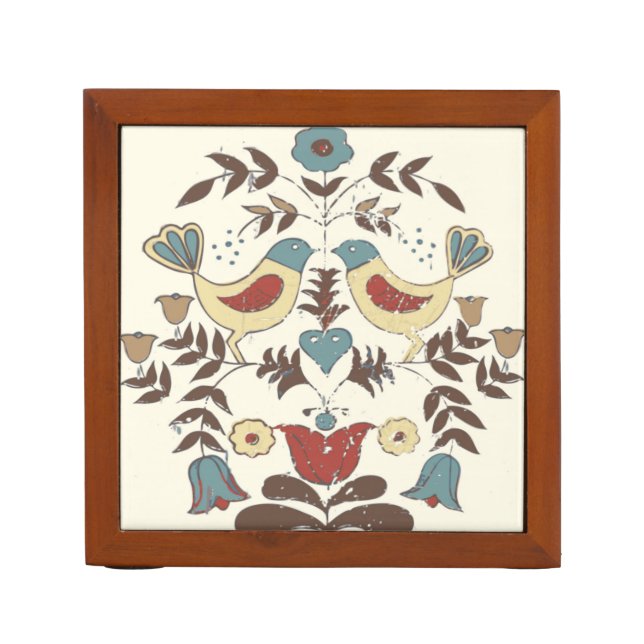 Pennsylvania Dutch Amish Hex Sign Bird Americana Pencil Holder (Front)