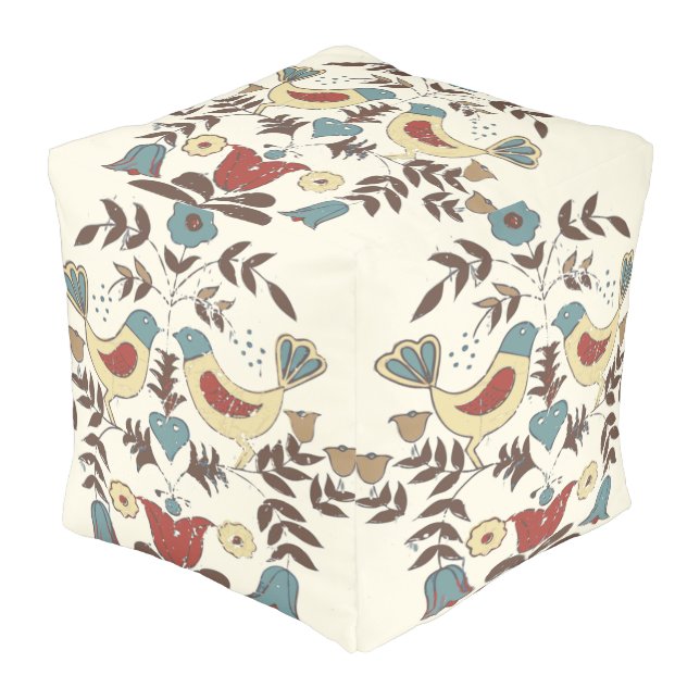 Pennsylvania Dutch Amish Hex Sign Bird Americana Pouf (Angled Front)