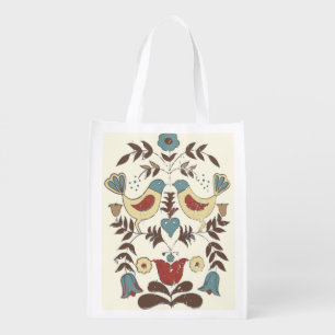 Pennsylvania Dutch Amish Hex Sign Bird Americana Reusable Grocery Bag