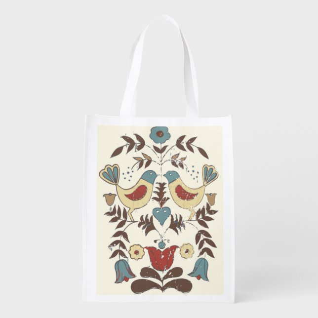 Pennsylvania Dutch Amish Hex Sign Bird Americana Reusable Grocery Bag (Back)