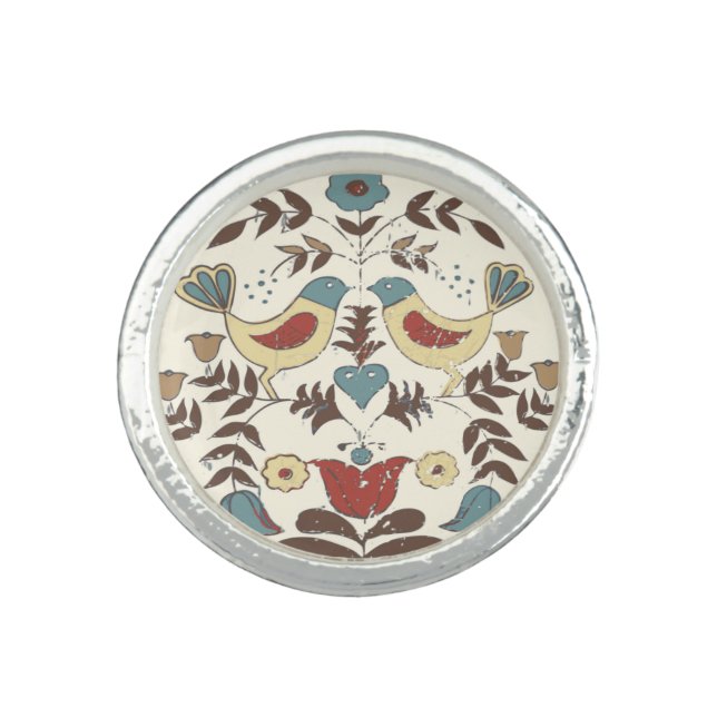 Pennsylvania Dutch Amish Hex Sign Bird Americana Ring (Front)