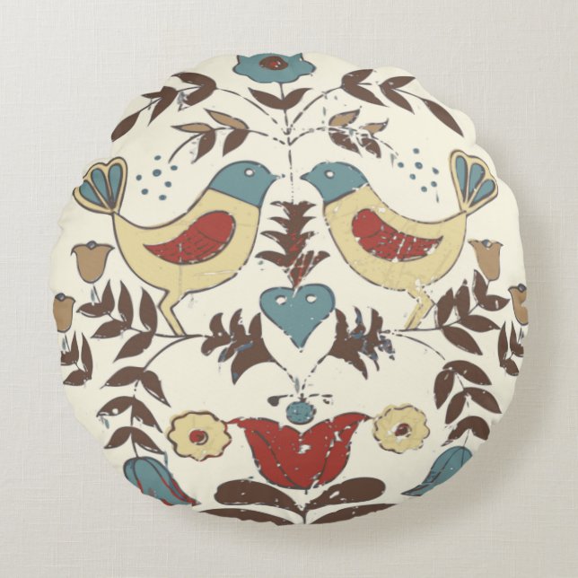 Pennsylvania Dutch Amish Hex Sign Bird Americana Round Pillow (Front)