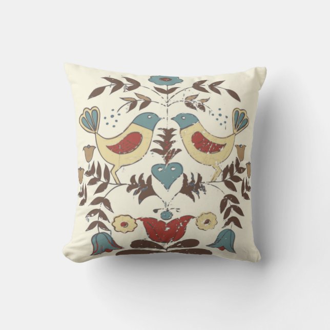 Pennsylvania Dutch Amish Hex Sign Bird Americana Throw Pillow (Front)