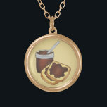 Pennsylvania Dutch Canned Apple Butter Amish Food Gold Plated Necklace<br><div class="desc">Design features an original marker illustration of a jar of delicious homemade apple butter, and two slices of toast. Apple butter, which originated in Belgium and the Netherlands, is today a popular condiment in Pennsylvania Dutch country, and in the American south. Ideal for any fan of PA Dutch and Amish...</div>