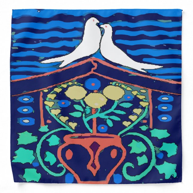 Pennsylvania Dutch Hex Sign Birds Welcome Bandana (Front)