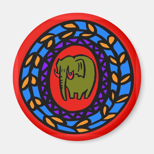 Pennsylvania Dutch Hex Sign Elephant Magnet (Front)
