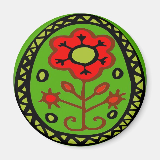 Pennsylvania Dutch Hex Sign Red Flower Magnet (Front)