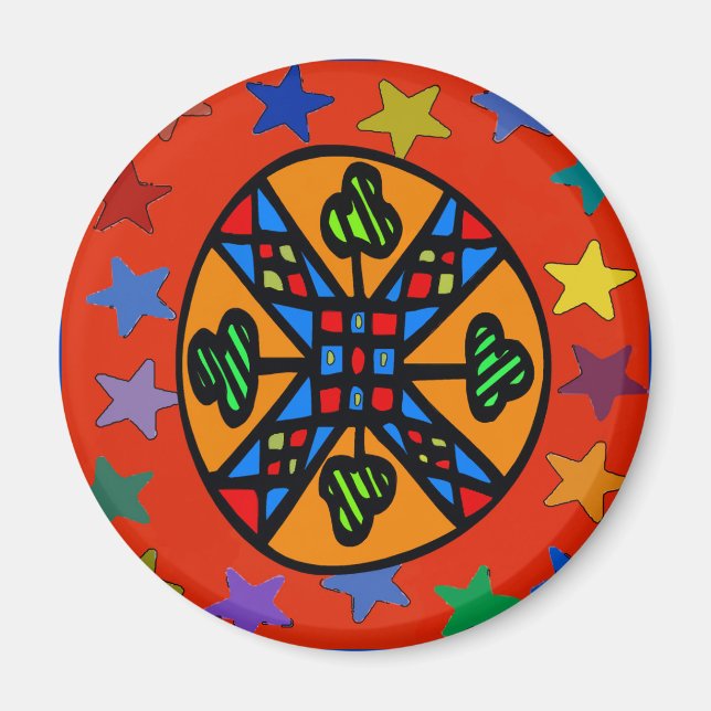 Pennsylvania Dutch Hex Sign Shamrock Star Magnet (Front)