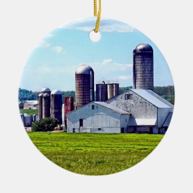 Pennsylvania Farm With Silos Ceramic Ornament (Front)
