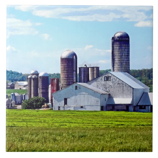 Pennsylvania Farm With Silos Ceramic Tile (Front)