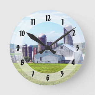 Pennsylvania Farm With Silos Round Clock