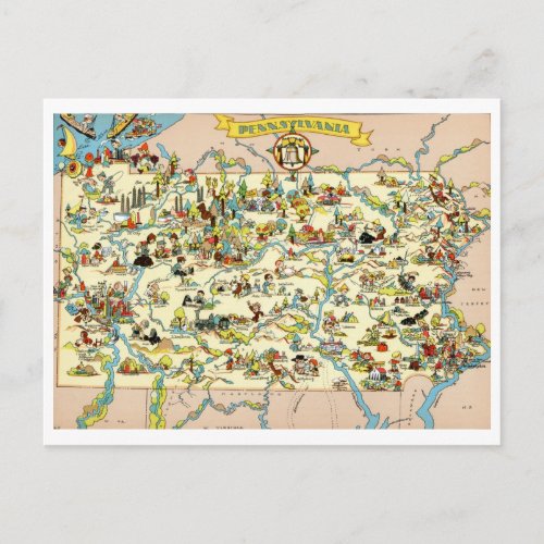 Pennsylvania Funny Vintage Map Postcard