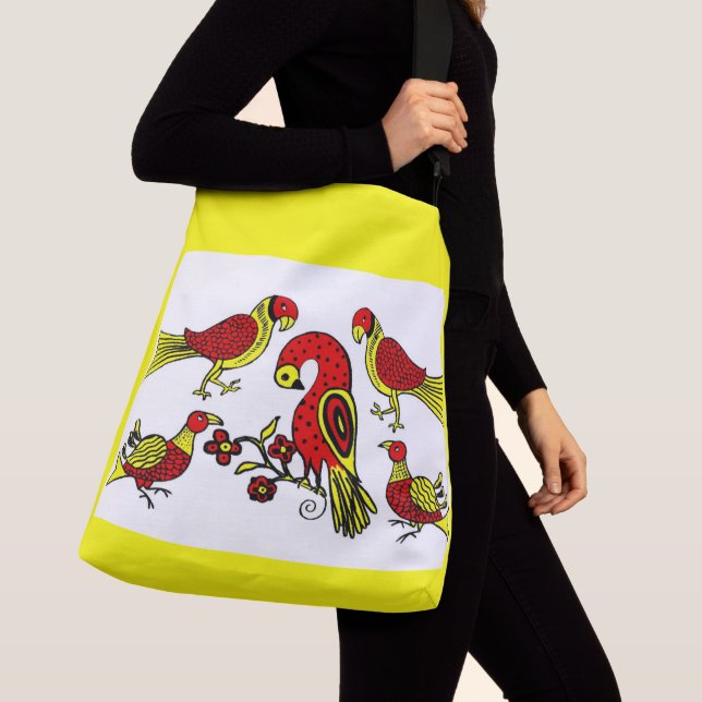 Pennsylvania German folk art birds print Crossbody Bag (Close Up)