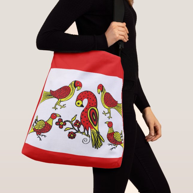 Pennsylvania German folk art birds print Crossbody Bag (Close Up)