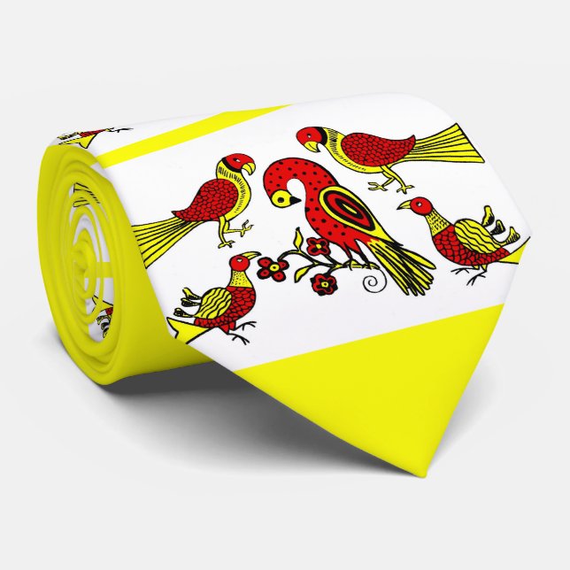 Pennsylvania German folk art birds print Neck Tie (Rolled)