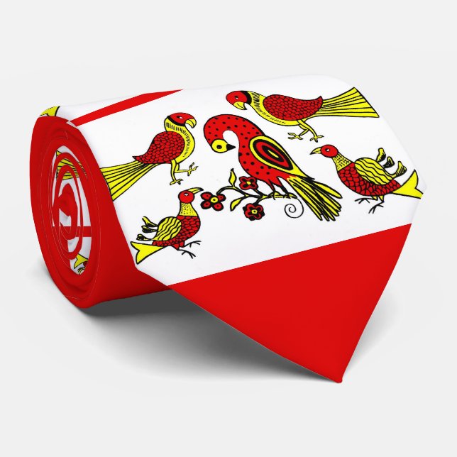  Pennsylvania German folk art birds print Neck Tie (Rolled)