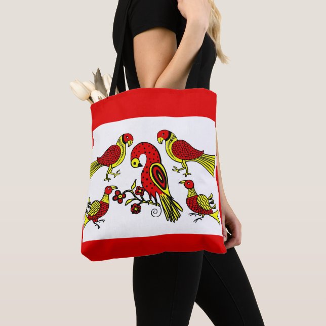Pennsylvania German folk art birds print Tote Bag (Close Up)